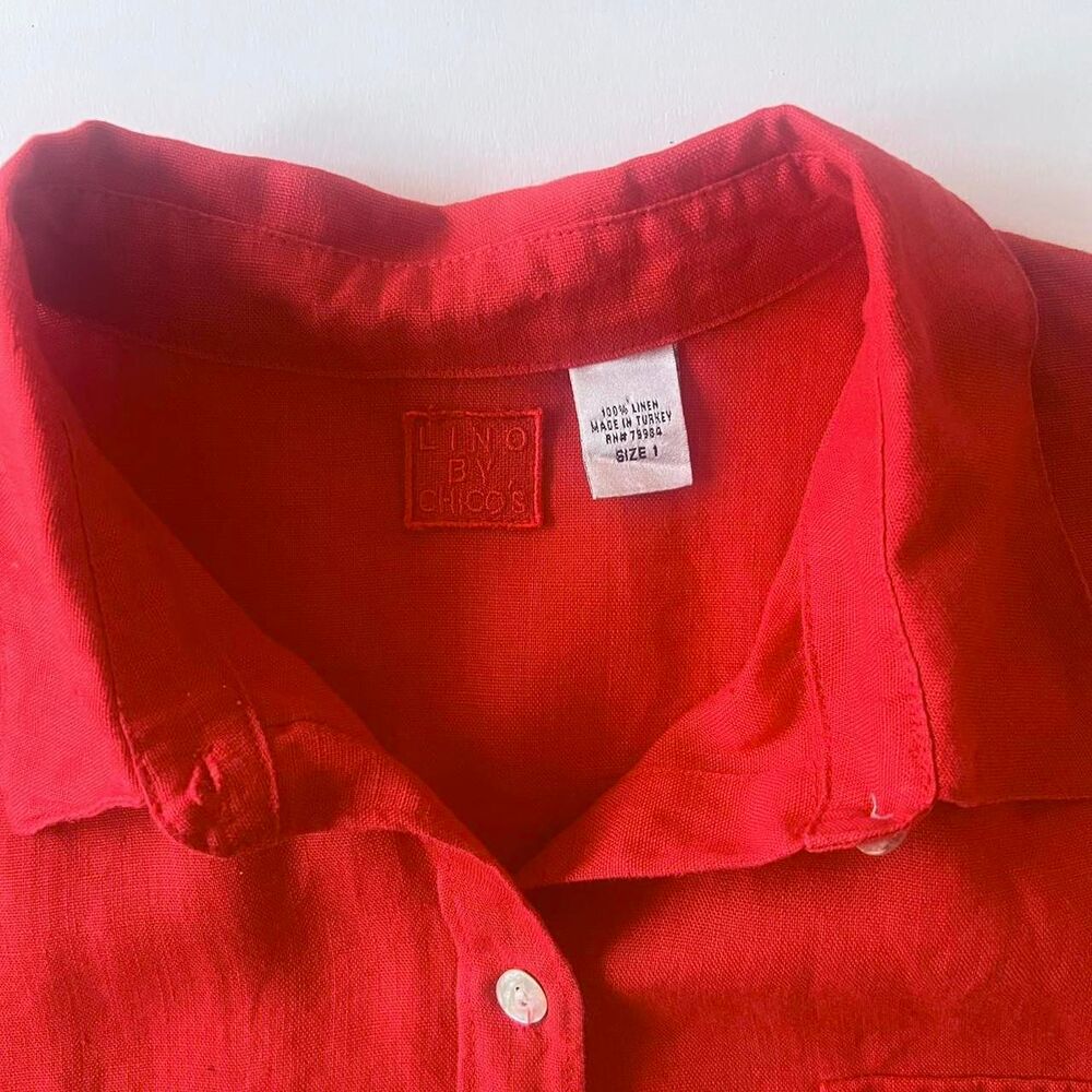 Chico’s Women's red linen button down Shirt with pockets - Picture 2 of 8